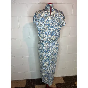 dress knit high neck blue cream 1980s pockets thumbnail 6