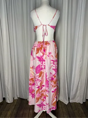 Pink Floral Maxi Dress with Spaghetti Straps thumbnail 5