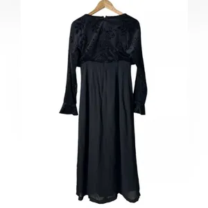 Vintage 90s Black Velvet Dress Maxi Witchy Whimsigoth Grunge Vamp Size Large thumbnail 6