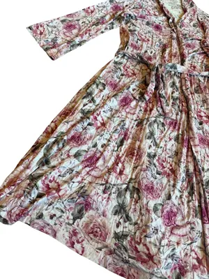 Posh Peanut Rose Print Robe Bumblebee Tie Waist Stretch Maternity Nursing Large thumbnail 6