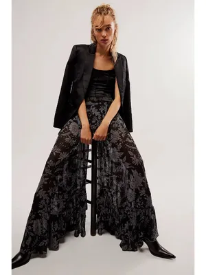 NWT Free People Colette Wide-Leg Pants in Black Gray Floral Semi-Sheer S thumbnail 2