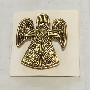 Vintage Pewter Angel Brooch Pin with Heart thumbnail 1