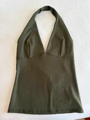 Free People Olive Green Halter Camisole Top thumbnail 1