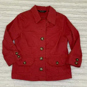 Eddie Bauer Chino Jacket Size Petite Medium‎ or Cropped M Salmon Pink Button Up thumbnail 1