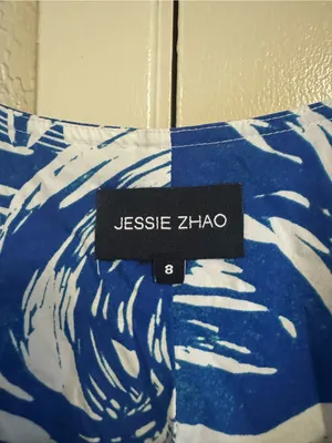 Jessie Zhao Blue Printmaking Scoop Neck Cotton Midi Dress Size 8 thumbnail 7