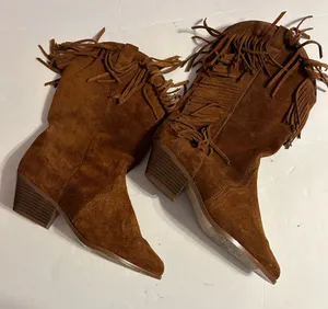 Vintage leather craft suede fringe boots size 6 thumbnail 1