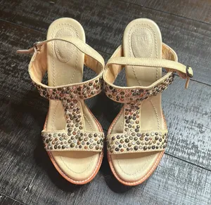 Frye Shoes Joy Studded cream colored heels size 7B thumbnail 1