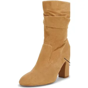 Women's High Heel Faux Suede Boots Block Heel Brown - Coutgo Size 11 New thumbnail 2