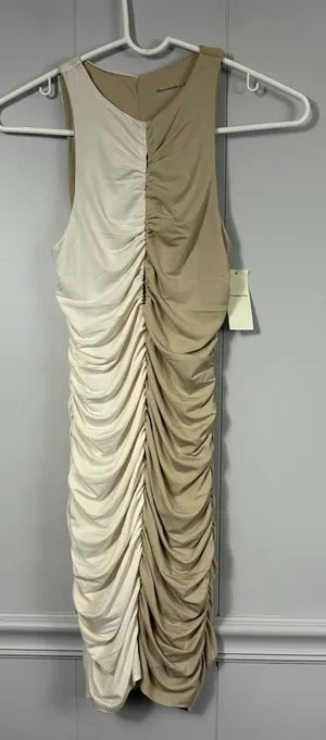 NWT Abercrombie & Fitch Bodycon Cinched Asymmetrical Ruched Midi Dress Small thumbnail 1