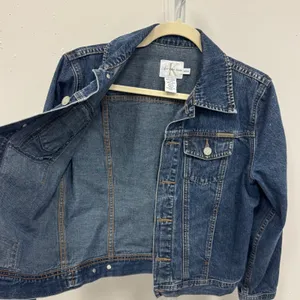 Calvin Klein Jeans Women's Dark Wash Denim Trucker Jacket Blue Cotton Size Small thumbnail 3