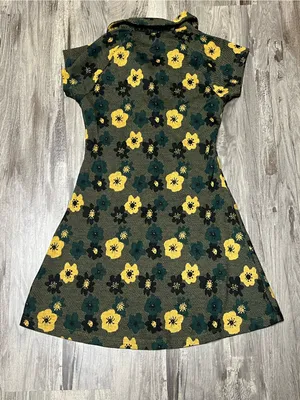 Urban Outfitters Arlo Green Yellow Floral Zip Up Mod Knit Mini Dress Size S thumbnail 5