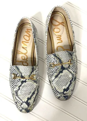 Sam Edelman Loraine Snakeskin Leather Bit Loafers Grey Black Gold Womens 8M thumbnail 1