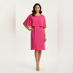 Glamour Nights Pink Popover Cape Sheath Dress Size 6 Chiffon Overlay thumbnail 4