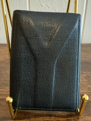 Rare Minimilist Yves Saint Laurent "Y" debossed bifold Black Leather Card wallet thumbnail 1