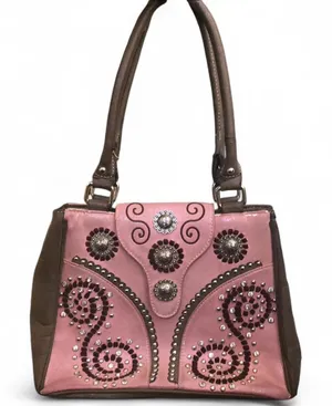 Y2K 2000s Western Coastal Cowgirl Mcbling Bimbo Goth Fairy Pink Studded Hand Shoulder Bag Purse bedazzled #whimsygoth #grunge #punk #stagecoach #festival Measurement in pics thumbnail 1