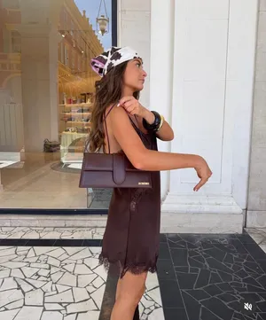 Zara Elegant Brown Lace Slip Satin Mini Asymmetric Dress blogger favorite thumbnail 8