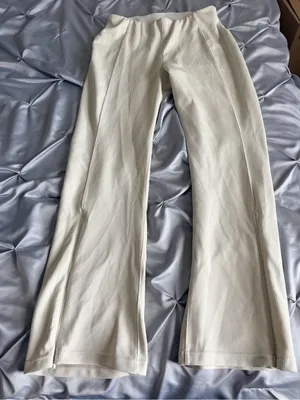 Ribbed Straight-Leg Pants in Cream thumbnail 1