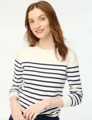 NWT J.Crew Factory Women's Striped Ruffleneck Sweater Cream L thumbnail 1
