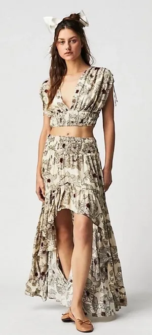 Free People Morning Sun Set Women's Small Floral‎ Skirt Top Boho Festival thumbnail 1