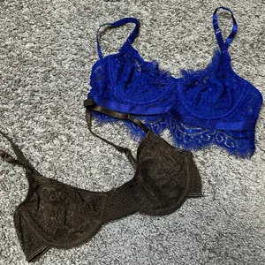 PrettyLittleThing Lace Bralette Duo - Royal Blue and Chocolate thumbnail 1