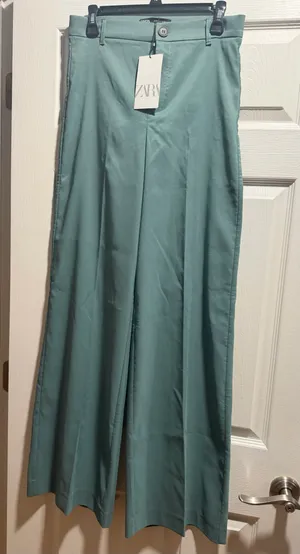 ZARA Wide-Leg Pants High-Waisted Medium sage NWT thumbnail 1
