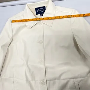Scoop Faux Leather Trench Coat Cream Off White Longline Button Jacket L DIRTY thumbnail 4