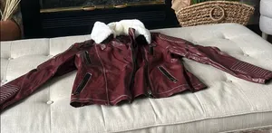 Beulah Style Maroon Vegan Leather‎ Jacket W/ Fur Trim Size Medium thumbnail 1