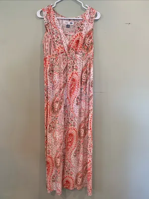 Old Navy Women’s Small Coral and Cream Paisley Sleeveless Maxi Maternity Dress thumbnail 2