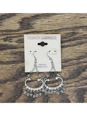 NWT Fashion Earrings Chandelier Beaded Rhinestone Earrings Silver Gray 2.5" thumbnail 3