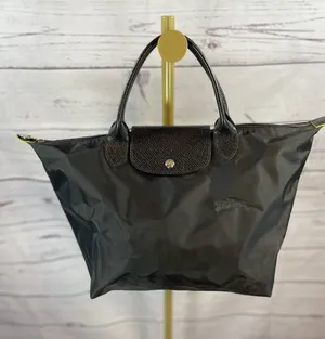 Longchamp Le Pliage Small Black Tote Bag Black Embroidered Nylon Handbag thumbnail 1