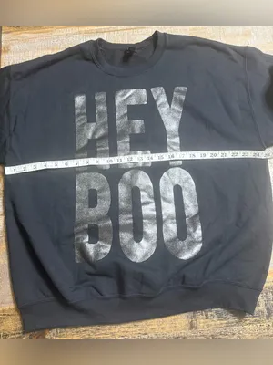 Gildan Black Crewneck Sweatshirt with Glitter metallic Hey Boo Graphic thumbnail 7