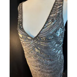 Patra Vintage Sequin Beaded Cocktail Dress Silver Art Deco Gatsby Sz 16 RN 65518 thumbnail 2