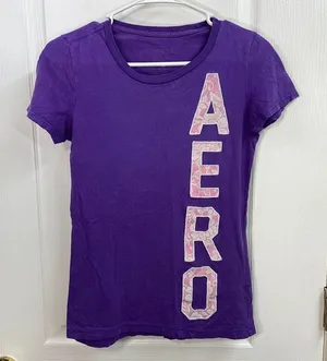Vintage Aeropostale purple lace embroidered‎ scoop neck cotton y2k casual tshirt thumbnail 1