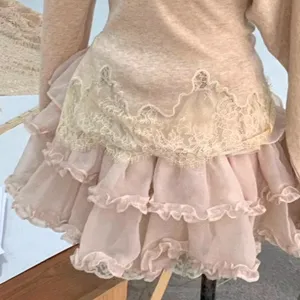 Japanese Kawaii Y2K Dusty Pink Cottage Ballet Ruffle Mini Tier Skirt Skorts thumbnail 3