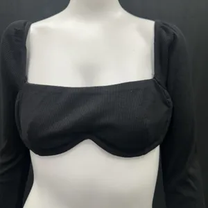 Princess Polly 10 Black‎ Wired Straight Neckline Becca Long Sleeve Crop Top thumbnail 4