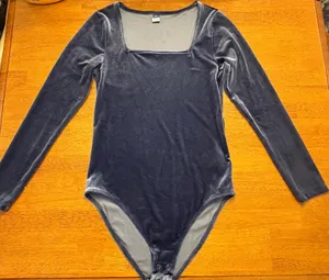 Old Navy Blue Velvet Bodysuit Women’s XS Square Neck Long Sleeve Luxe Glam Fairy thumbnail 1