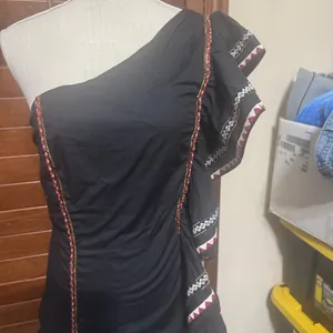 Love Shack Fancy Black 100% Cotton One Shoulder Ruffle Dress sz 2 Mexican Fiesta thumbnail 9
