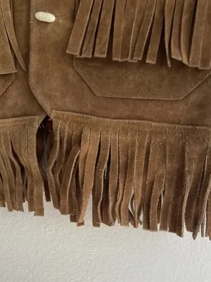 Vintage Brown Suede Leather western vest fringe Womens Sz M handmade in Mexico thumbnail 4