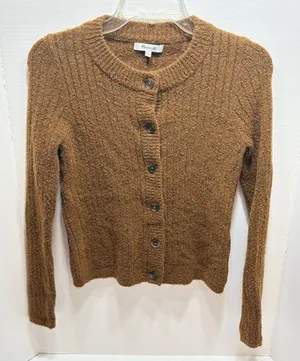 Madewell Merritt Shrunken Cardigan Sweater Brown Merino Wool Ribbed HO19 Size S thumbnail 1