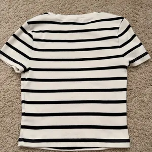 Express Classic Navy and White Striped Cropped Tee thumbnail 2