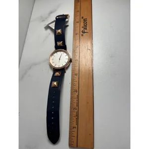 Womens Rose Gold Crystal Bezel Watch Navy Blue Studded Strap Fashion‎ Timepiece thumbnail 5