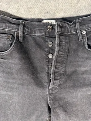 AGOLDE Size 31 High Rise Straight Leg Jeans Washed Black Button Fly Cuffed Hem thumbnail 4