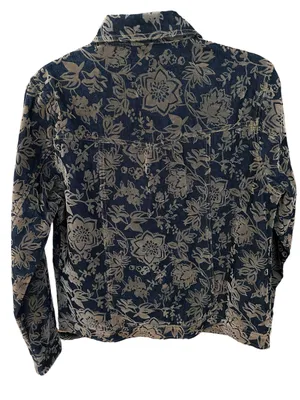 Bill Blass Vintage Denim Floral Contrast Chore Jean Jacket Size M thumbnail 5