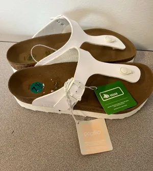 Papillio Birkenstock Gizeh Platform Vegan White Sandals EU 41 US 10 NWT thumbnail 1