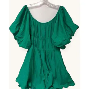 NWT Altar'd State Emerald Green Mini Dress Womens L Puff Sleeve Smocked thumbnail 2