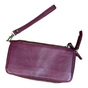 Joy Susan Chloe Purple vegan Leather Wristlet Clutch multi zip pockets wallet thumbnail 1