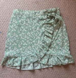 Floral Ruffle Wrap Mini Skirt - Sage Green thumbnail 1