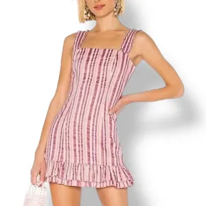 Alexis‎ Brandy Dress Rose Stripe Mini Pink White Ruffle Hem Square Neck Cotton thumbnail 1