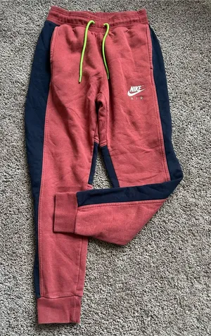 Nike Red and Navy Colorblock Fleece Joggers with Neon Drawstring thumbnail 1