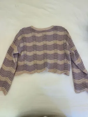 Altar'd State Lavender and Beige Striped Crochet Crewneck Sweater thumbnail 3